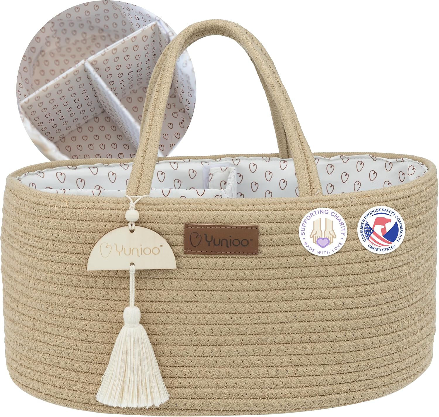 Yunioo Baby Diaper Caddy Organizer, Portable Nursery Storage Basket with Sturdy Handle Diaper Caddy Basket, Car Caddy for Diapers and Baby Wipes, Newborn Essentials