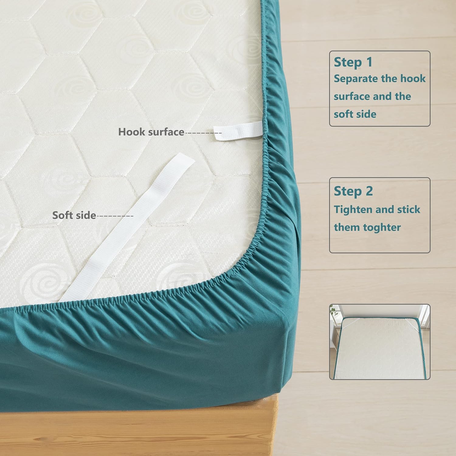 MINIPANDA Twin Size Fitted Sheet Only with Bed Sheets Holder Straps for Corners , Keep Sheets from Coming Off - Ultra Soft - Microfiber Sheets (Blue-Green, Twin)