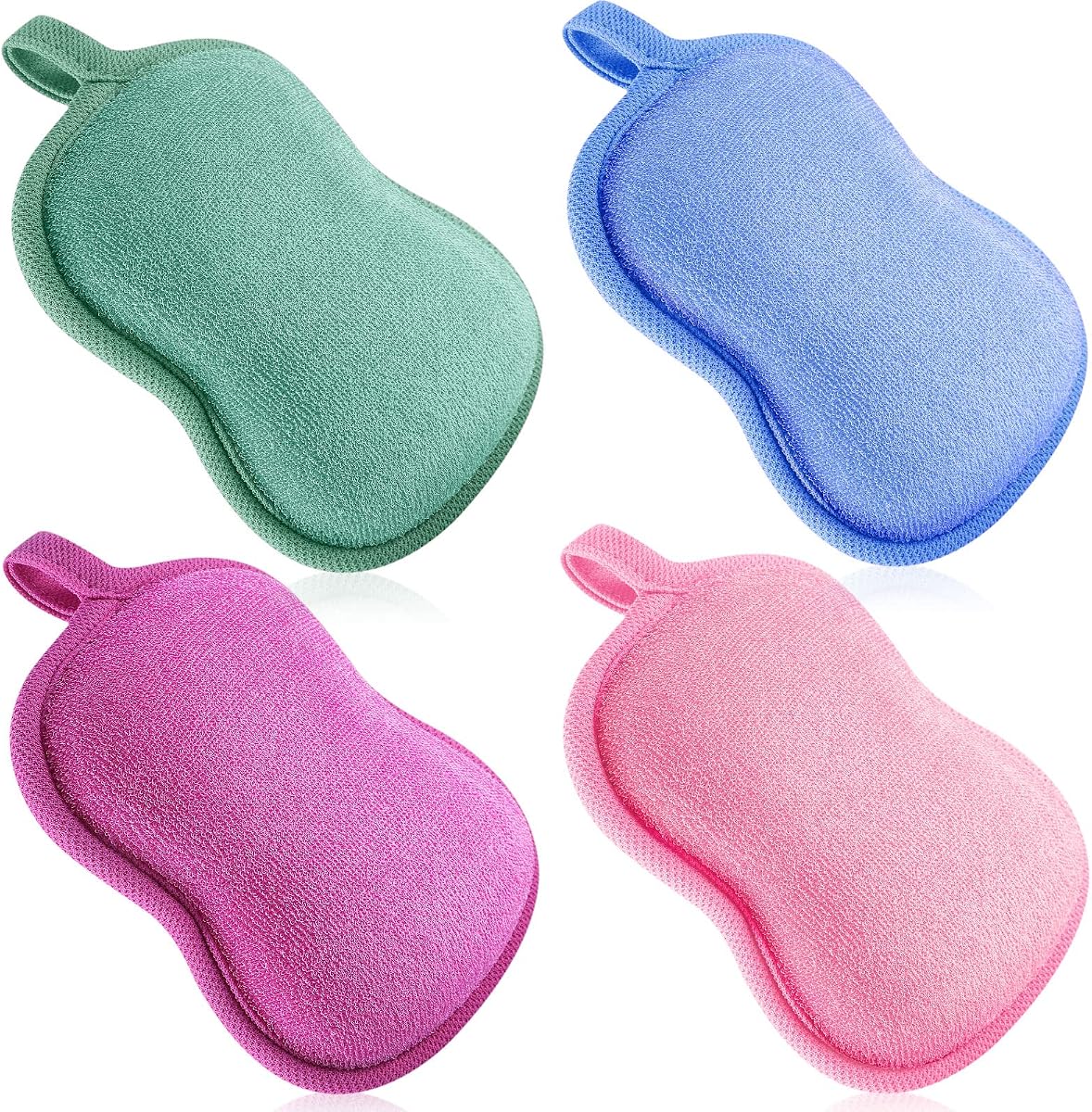 Tatuo 4 esponjas de baño para bebés, esponjas de baño para niños pequeños, rojo, morado, verde, azul | Esponja suave, cómoda y absorbente para niños, bebés, niños y niñas