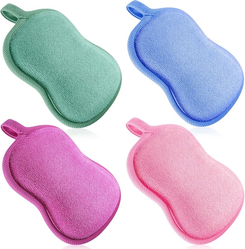 Tatuo 4 esponjas de baño para bebés, esponjas de baño para niños pequeños, rojo, morado, verde, azul | Esponja suave, cómoda y absorbente para niños, bebés, niños y niñas