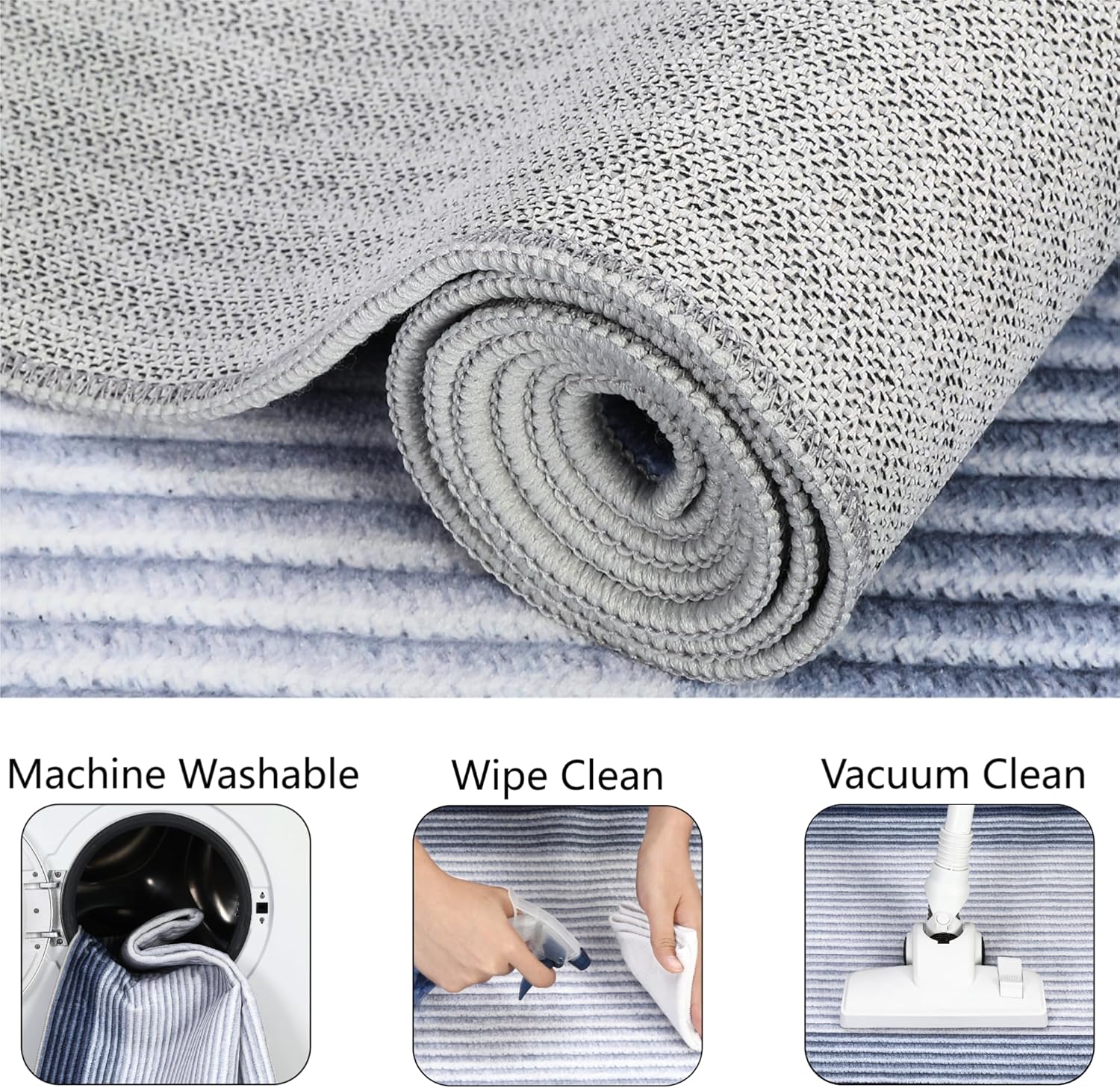 Entryway 2x6 Runner Rugs Modern Bordered Hallway Runner Rugs, Washable Kitchen Rug Stain Resistant Non-Slip Carpet Minimalist Border Bathroom Rug for Laundry 2x6 Blue
