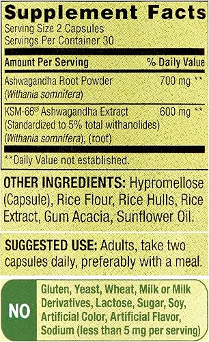 Miniatura 4 de Ashwagandha extra fuerte 1300 mg, 60 cápsulas vegetarianas – Estrés y apoyo cognitivo – Bienestar holístico, sin soja, sin gluten y sin lactosa