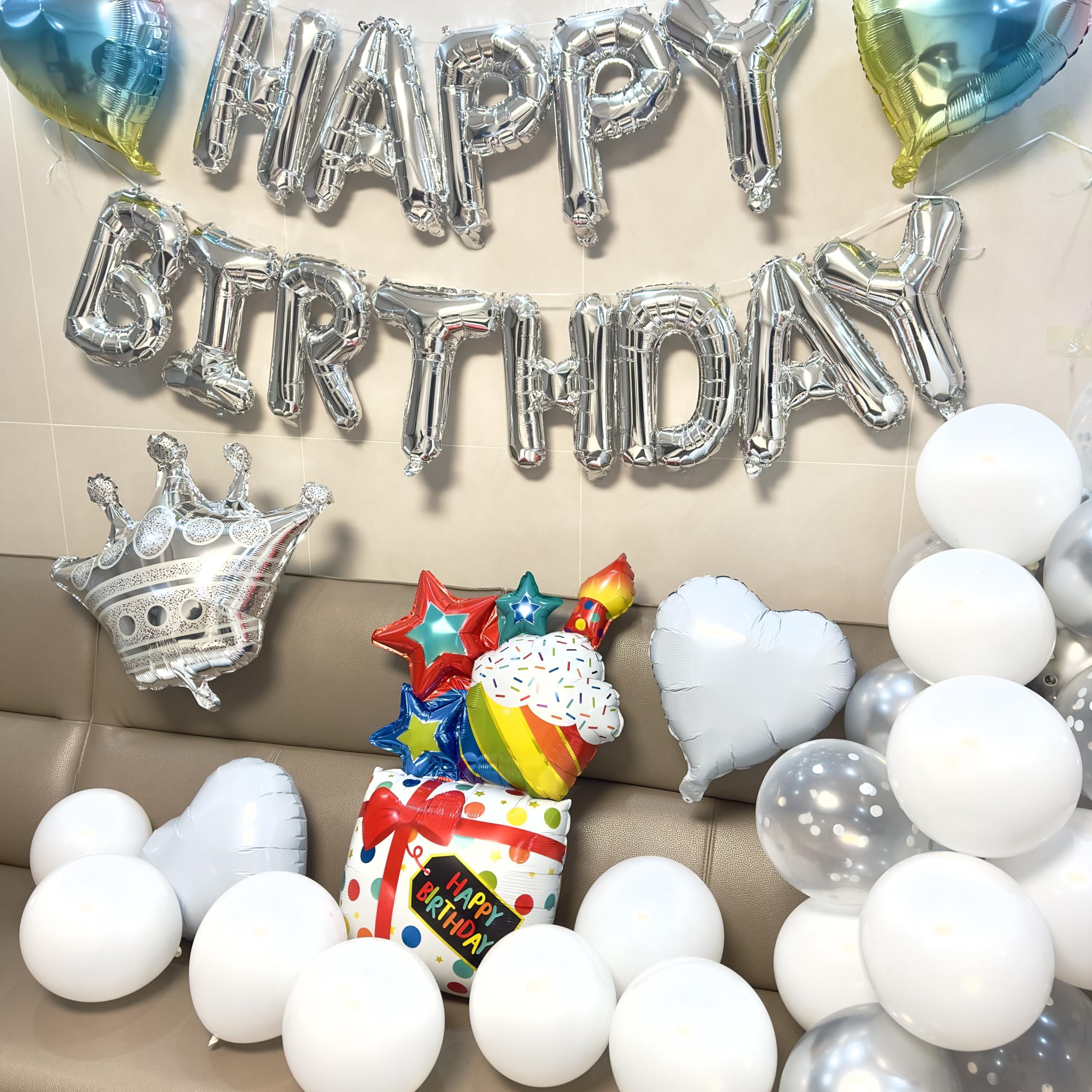 Juego De Decoración De Cumpleaños Con Globos Plateados, Pancartas