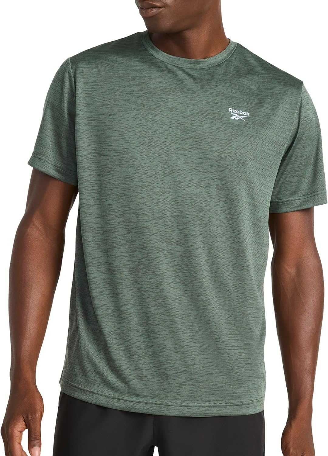 Reebok Mens Small Logo Short Sleeve Crewneck T-Shirt, Standard Fit, Breathable Lightweight Stretch Knit Fabric