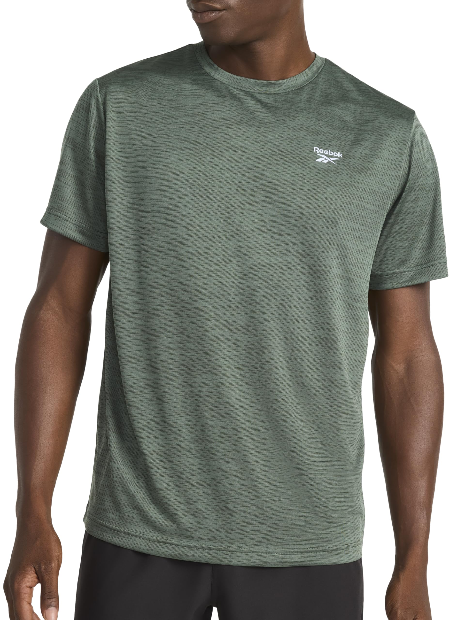 Reebok Men's Small Logo Short Sleeve Crewneck T-Shirt, Standard Fit, Breathable Lightweight Stretch Knit Fabric