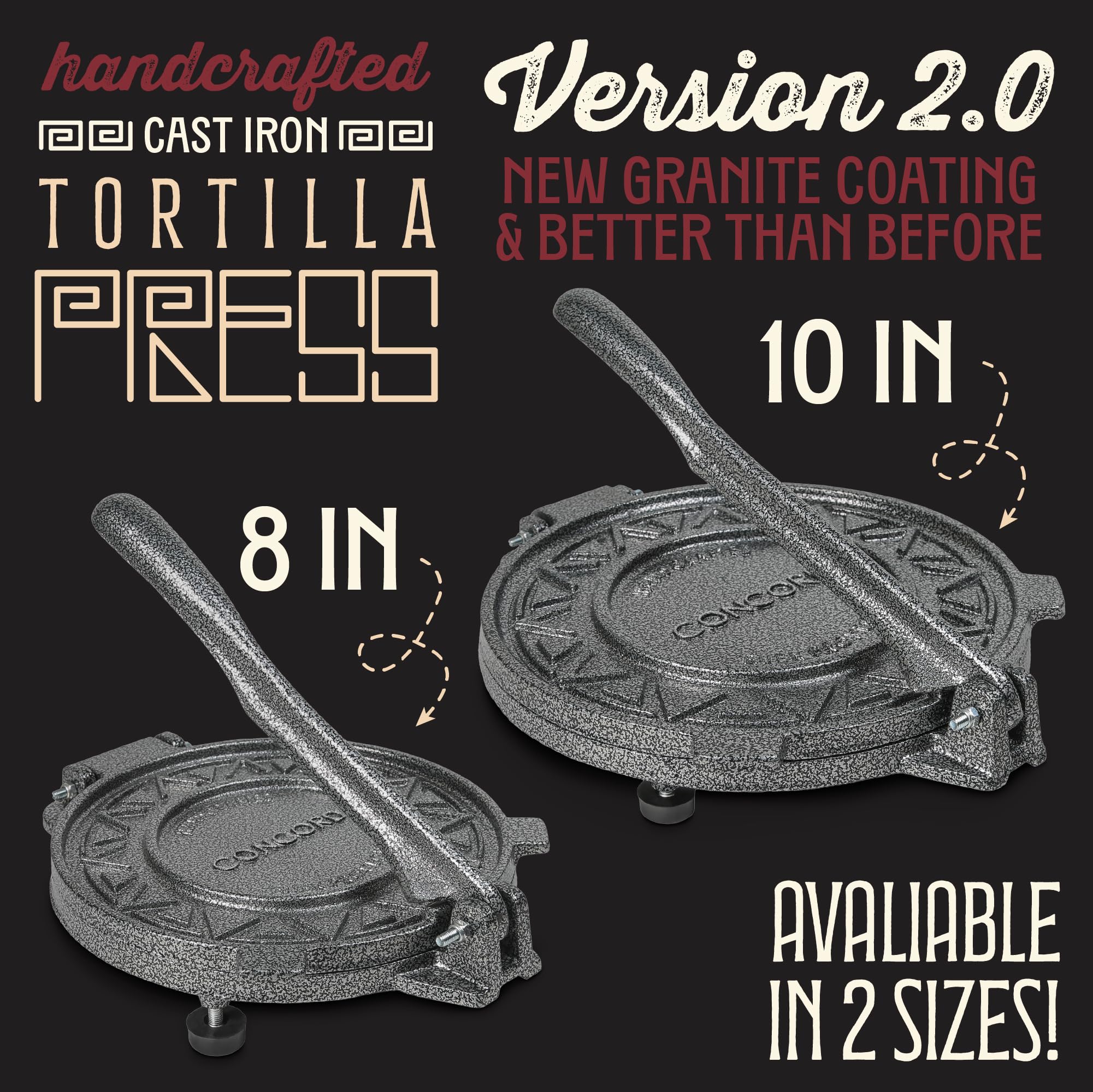 Concord Cast Iron Tortilla Press - Make Authentic Tortillas! -2