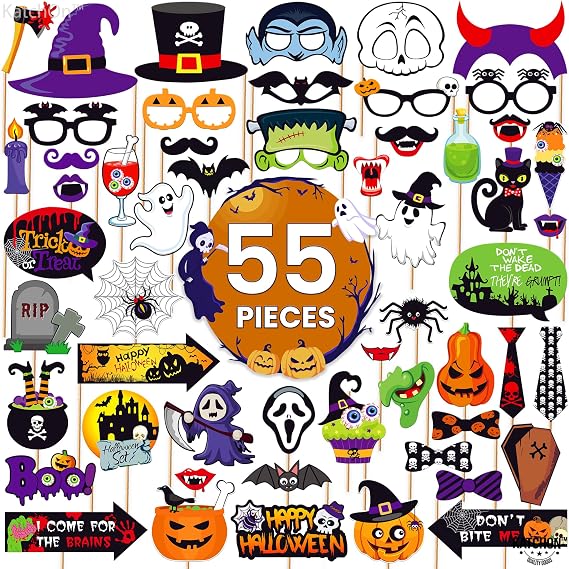 KatchOn, Halloween Photo Booth Props - Large, Pack of 56 | summerween Photo Booth Props | Hocus Pocus Halloween Photo Props for Photoshoot | Witch, Pumpkin, Bat, Ghost, Cat, Spider Photo Props