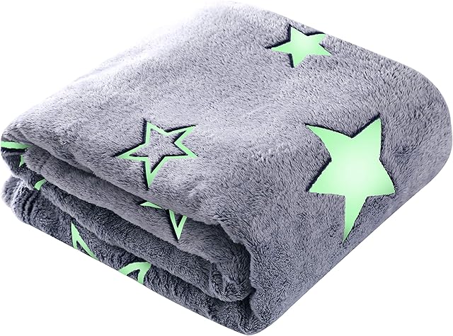 Winthome Glow in The Dark Blanket, Soft Flannel Fleece Blanket, All Season Throw Blanket for Kids (Grey, 130x170cm)