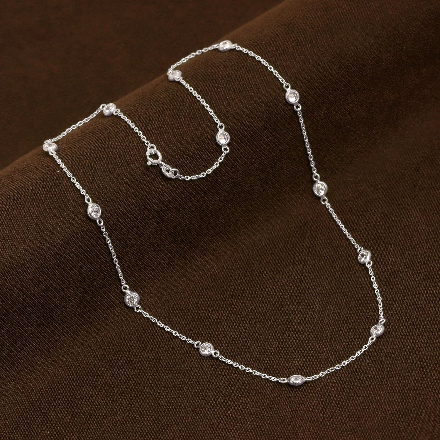 LeCalla 925 Sterling Silver CZ Station Necklace for Women | Italian Round Cubic Zirconia Station Chain Necklace, Made in Italy (16, 18, 20, 24 Inches) - Image 5