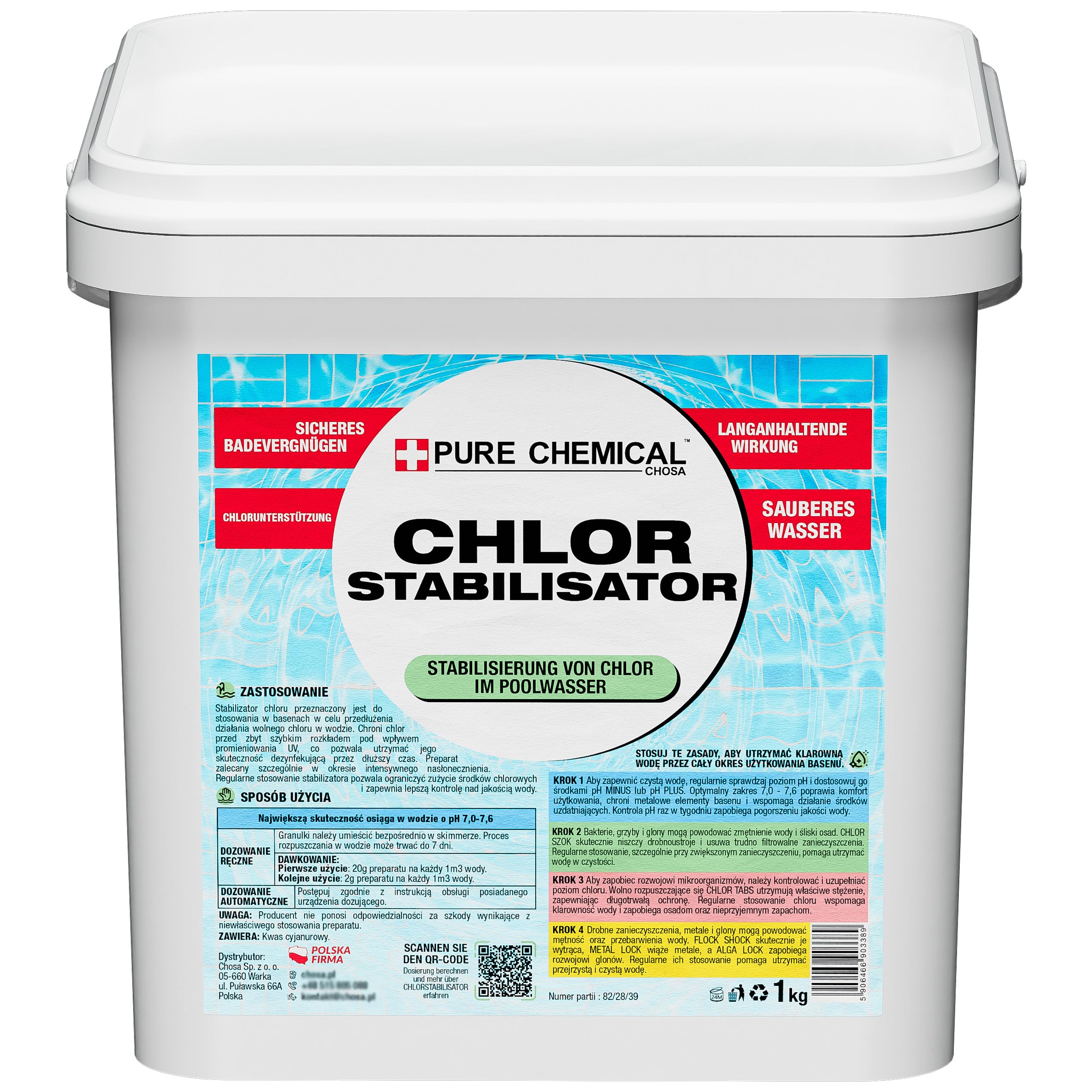 CHOSA - Chlorstabilisator 1kg für Pool – Reduziert Chlorverbrauch - Poolpflege - Chlorverbrauch - Geruch reduzieren (1kg)