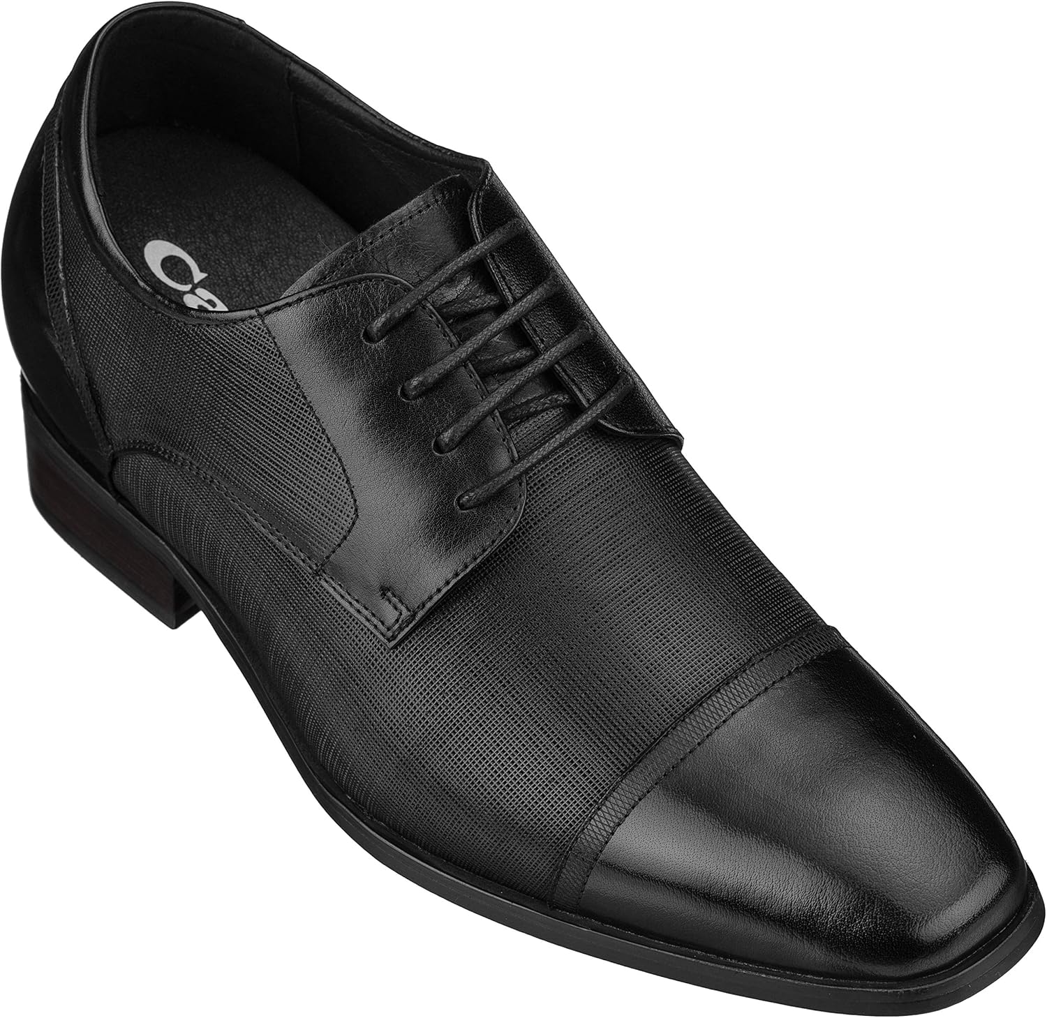 CALTO Men's Invisible Height Increasing Elevator Shoes - Black Premium Leather Lace-up Formal Oxfords - 3.2 Inches Taller - Y40552 - Size 9 D(M) US