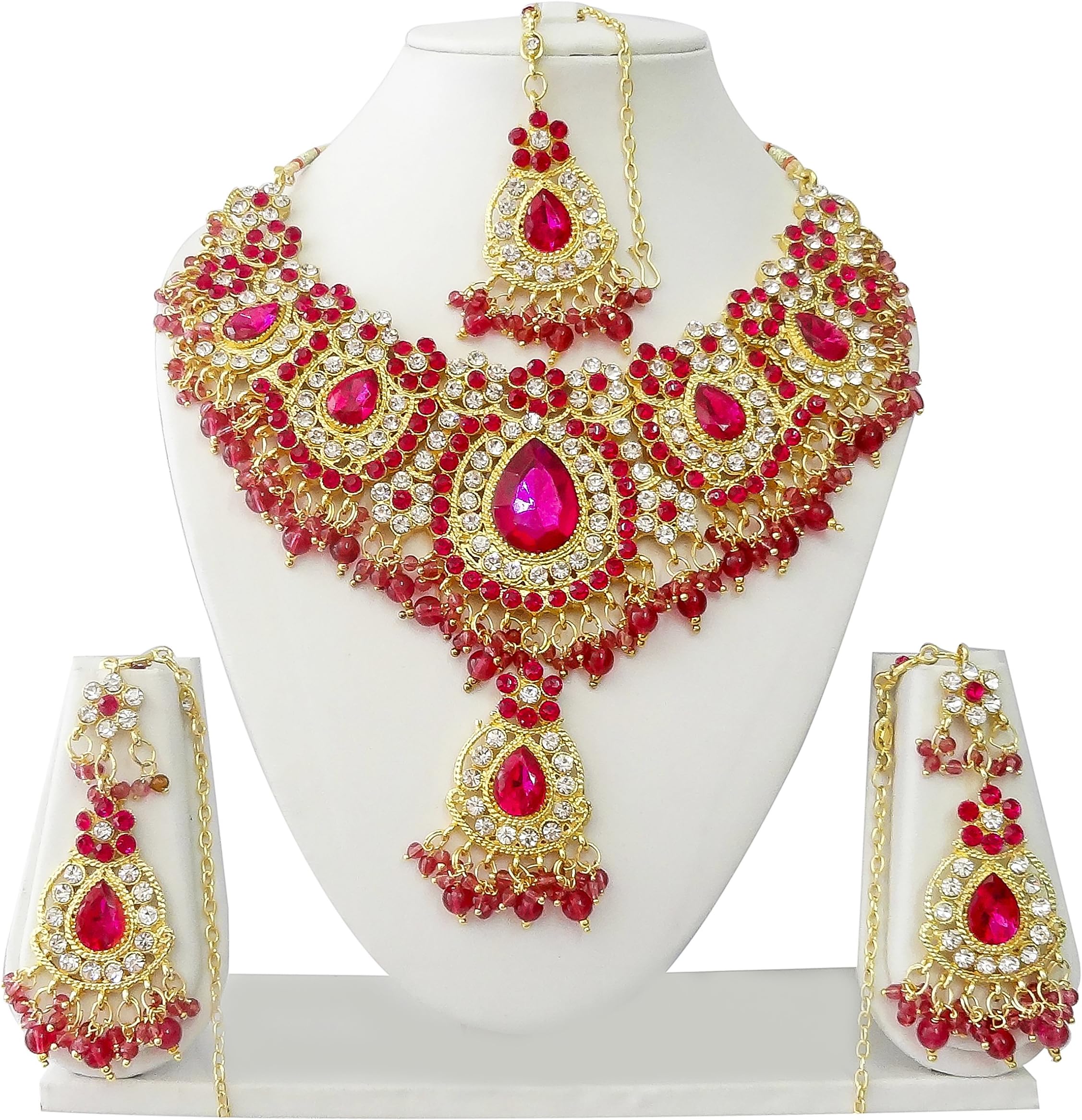 Exquisite Jewels Ethnic Gold plated Necklace set Indian Bollywood Jewelry Set with Earrings and Maang Tikka JS9002 Available in 12 colors