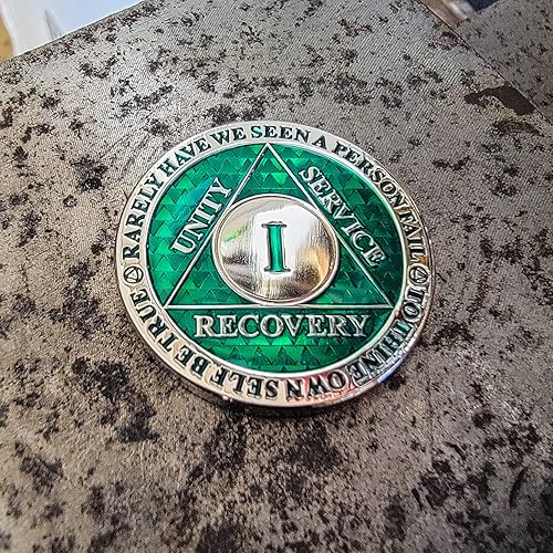 Miniatura 2 de Moneda de sobriedad de 1 año  Chip AA Legacy  Ficha de aniversario de recuperación de triplaca gruesa (verde)
