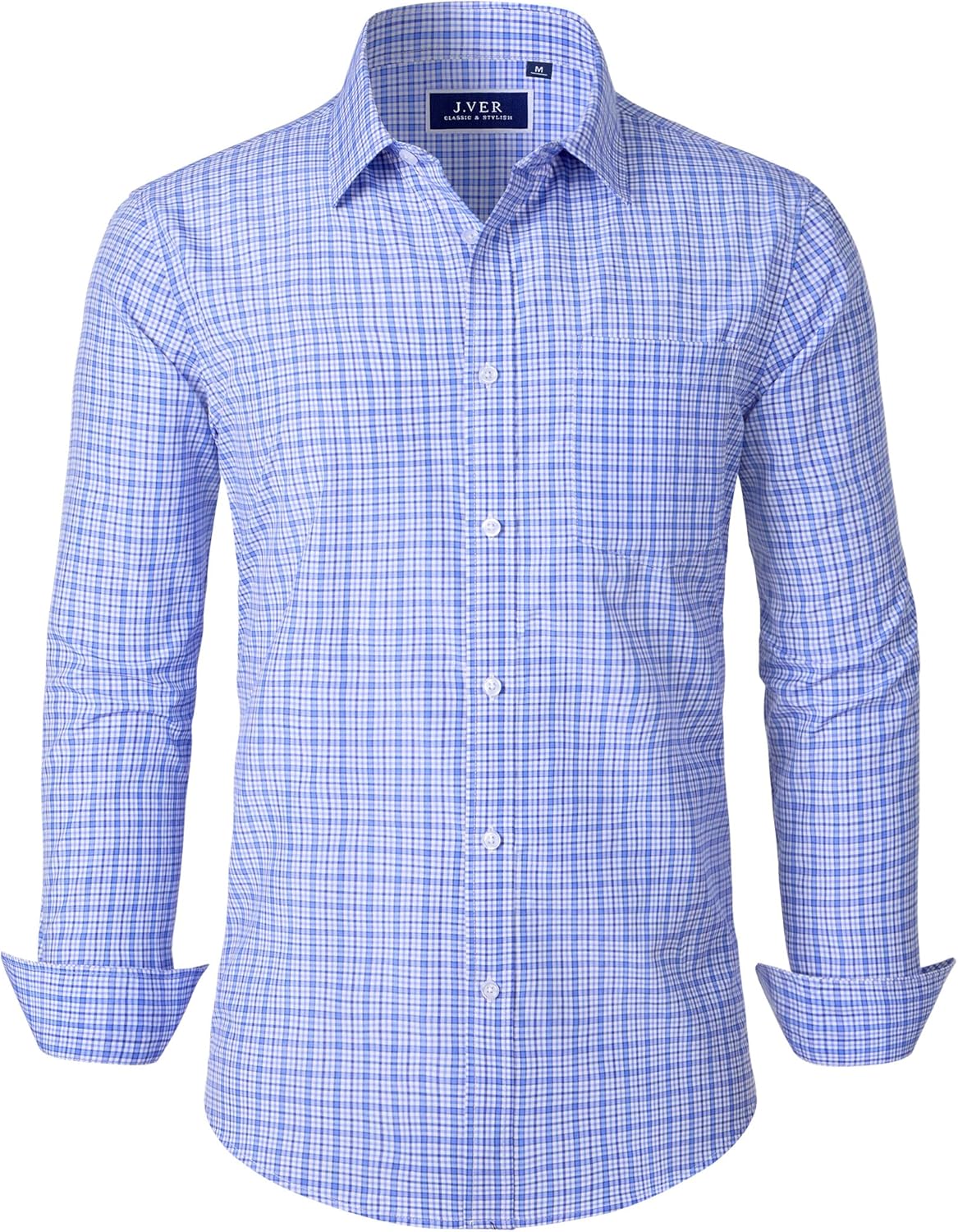 J.VER Dress Shirts for Men Cotton Long Sleeve Button Down Shirt Business Casual Classic Plaid Tops with Pocket