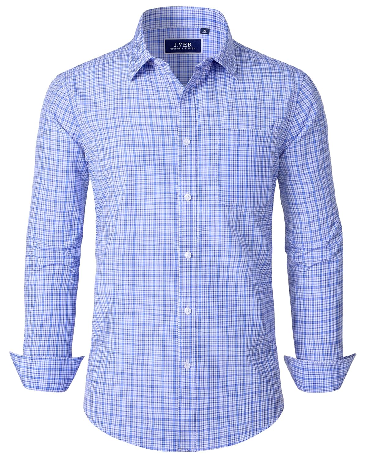 J VER Dress Shirts for Men Cotton Long Sleeve Button Down Shirt Business Casual Classic Plaid Tops with