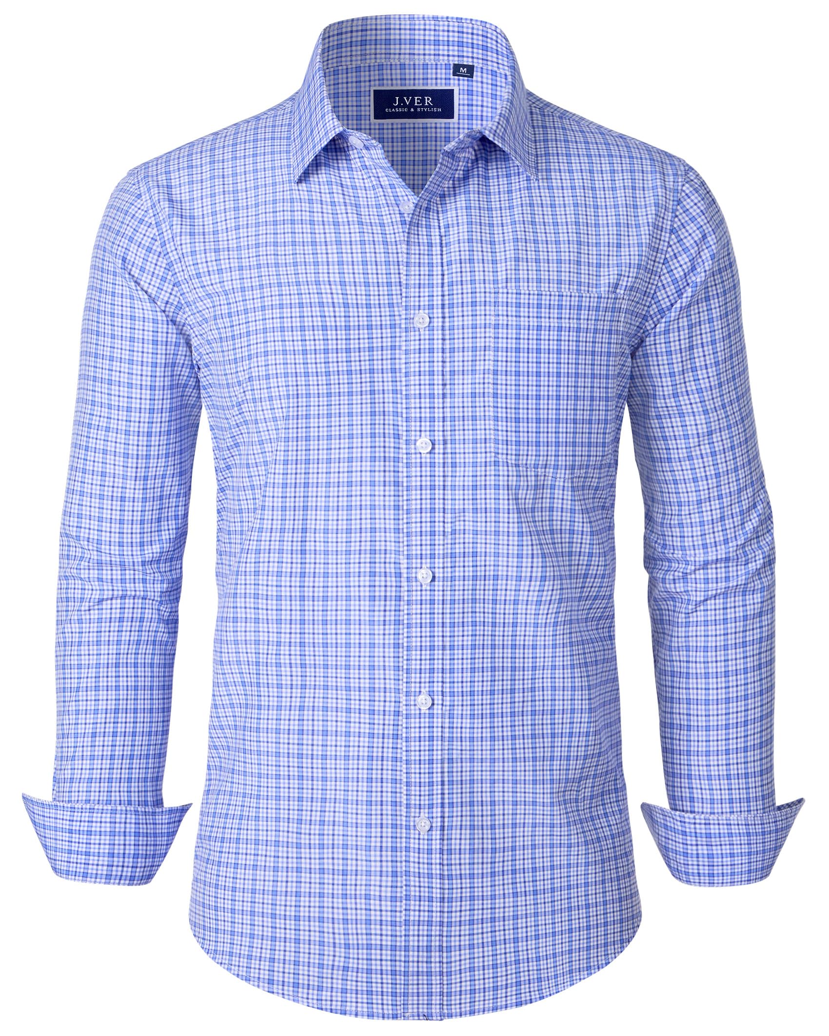 J VER Dress Shirts for Men Cotton Long Sleeve Button Down Shirt Business Casual Classic Plaid Tops with