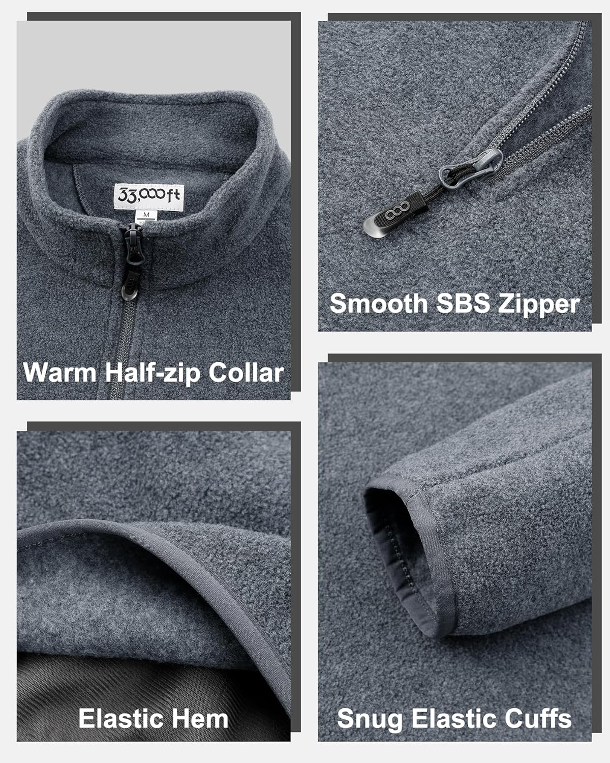 33,000ft Men's Quarter-Zip Polar Fleece Jacket, Long Sleeve Half Zip Fleece Pullover Sweaters Thermal Golf Sweatshirt - Image 4