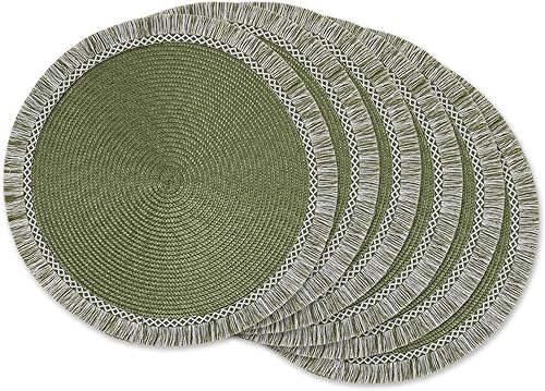 DII Colección de manteles individuales tejidos redondos, 14.75 pulgadas de diámetro, flecos de salvia, 6 piezas