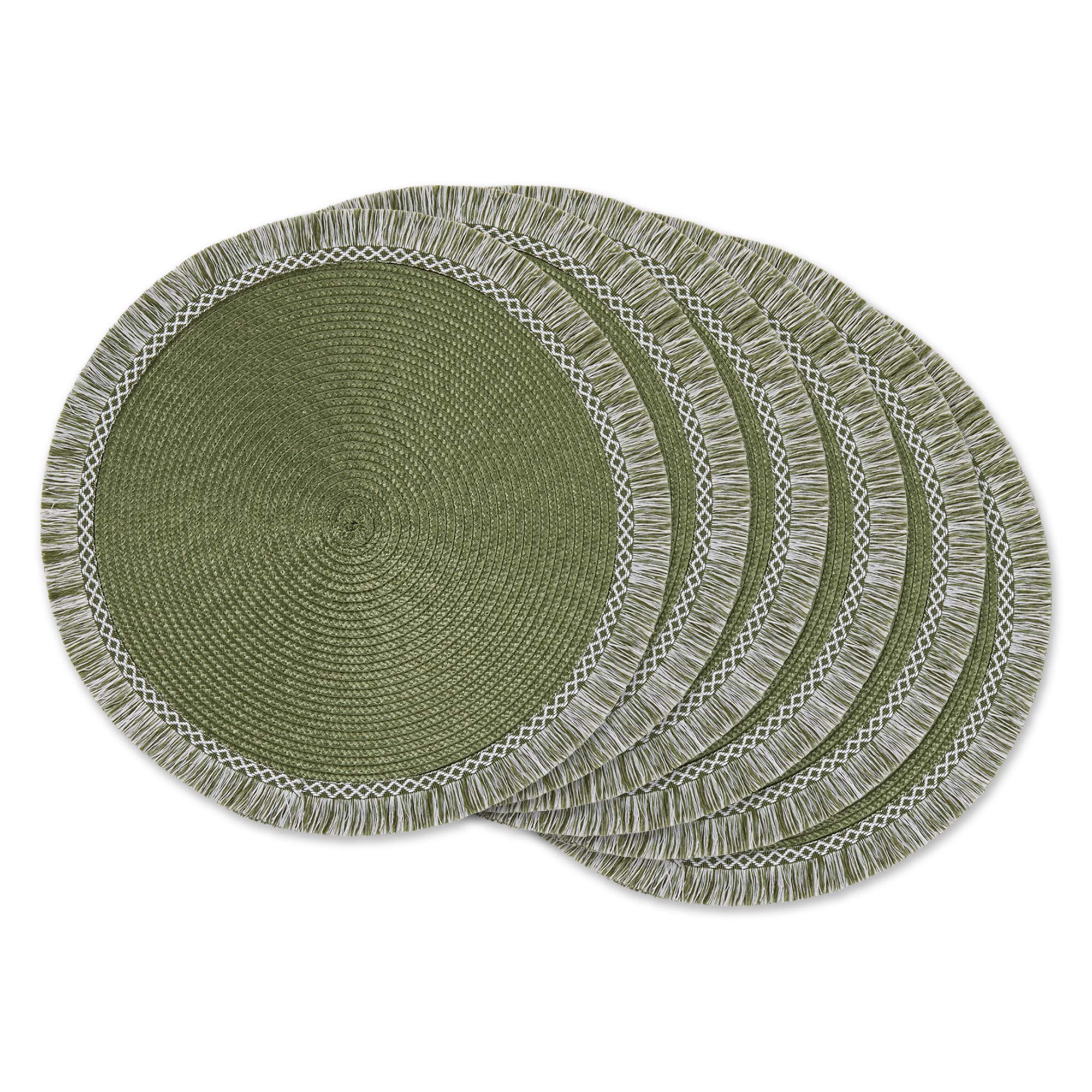 DII Woven Placemat Collection Round, 14.75" Diameter, Sage Fringe, 6 Piece