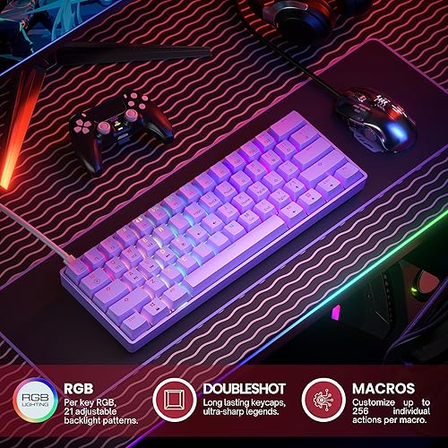 Miniatura 3 de Teclado mecánico para juegos  61 teclas multicolor RGB iluminado LED retroiluminado con cable programable para jugadores de PCMac (Gateron óptico
