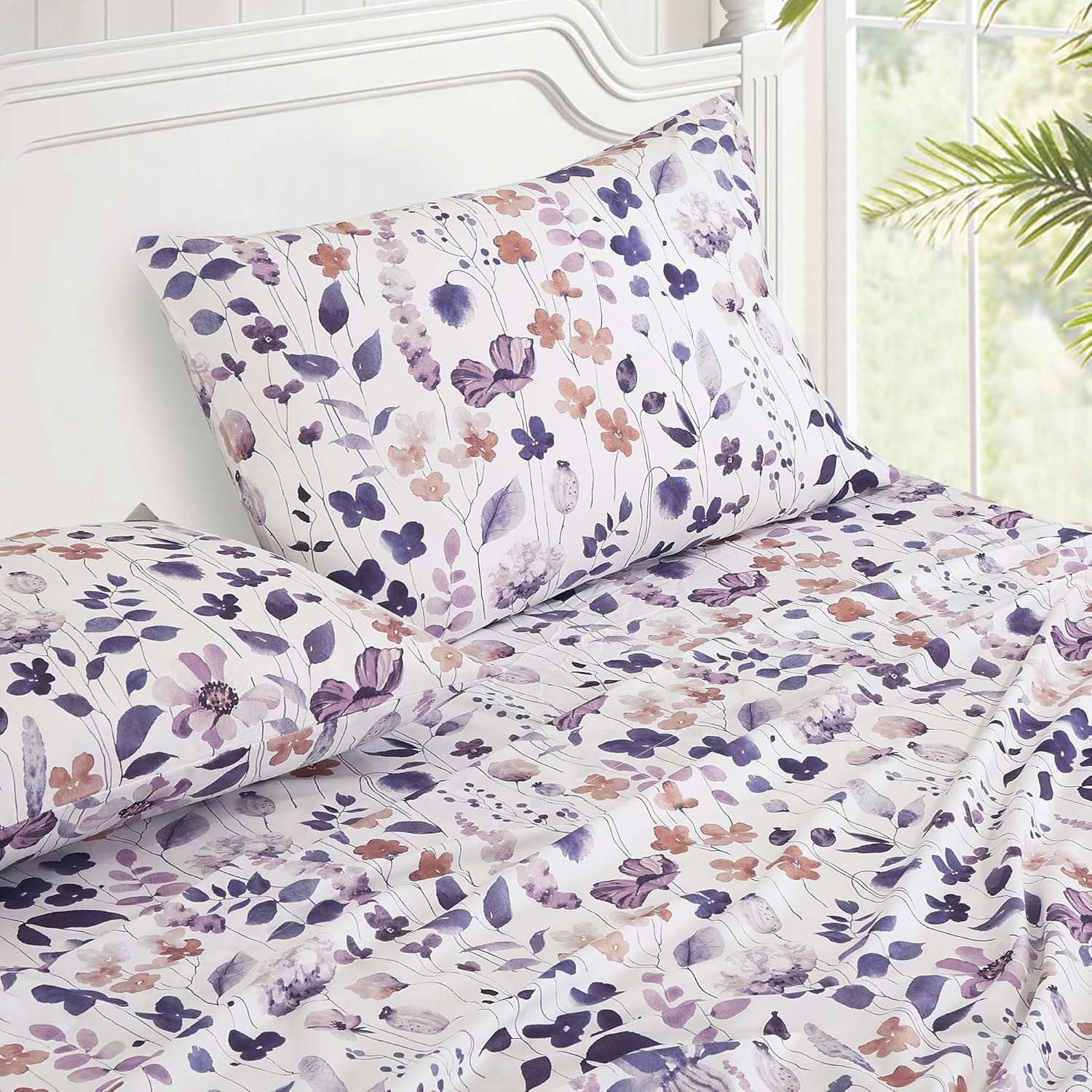 JCrown Floral Sheet Set – Soft Microfiber Bed Sheets with Deep Pockets, Wrinkle & Fade Resistant – Twin, Twin XL, Full, Queen, King Sizes (Faina, Queen)