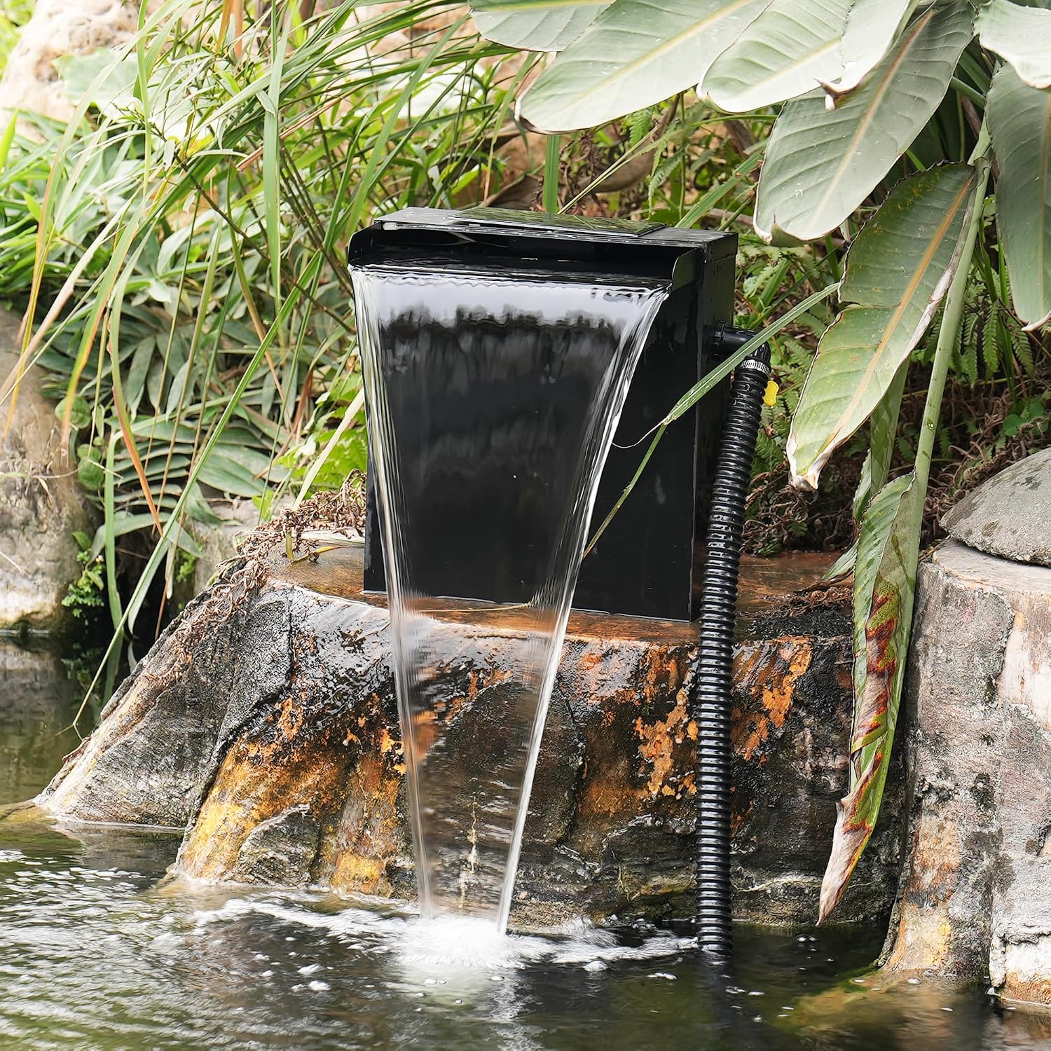 Pond Tubing ID 1” × 10ft Black Corrugated Flexible Reinforced Waterfall Pond Tube Sump Pump Hose, with 2 Stainless Steel Hose Clamps, for Garden Ponds, Waterfalls, Filter