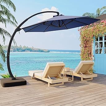 11FT Cantilever Patio Umbrella With Base Included, Cantilevers Outdoor Umbrella Heavy Duty Offset, Aluminium Curved Cantilever Umbrella