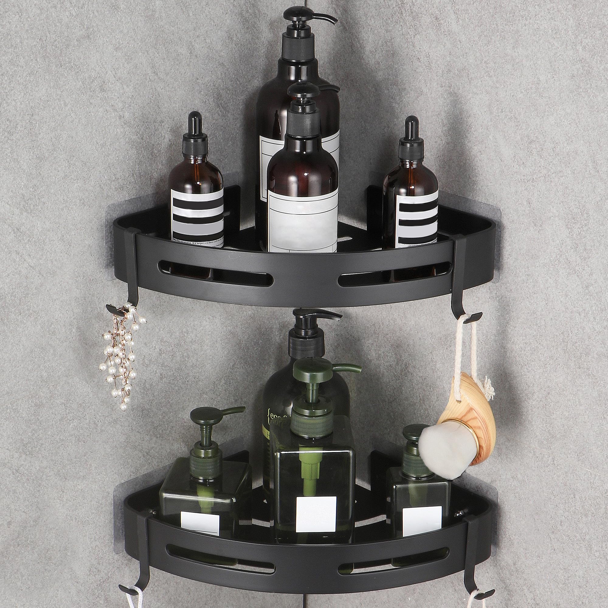 WPT Corner Shower Caddy 2 Pack Adhesive Shower Corner Shelf Shower Organizer Storage Wall Mounted No Drilling for