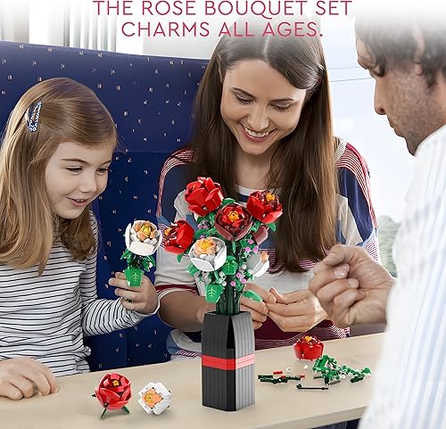 Miniatura 6 de EDUCIRO - Juego de decoración de ramo de flores (818 unidades), flores artificiales con rosas y jarrón para adultos, perfecto para decoración del