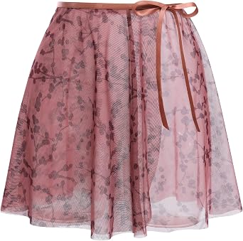 Ballet Skirt for Women Girl Floral Mesh See Through Chiffon Wrap Skirt Adult Ballerina Flowy Sheer Dance Skirt