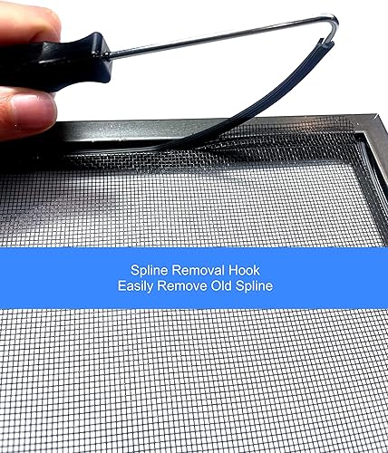 Miniatura 8 de Kit de reparación de pantalla y puerta de mosquitera, malla de fibra de vidrio con herramienta de enrollamiento de ranurasgancho de extracción de