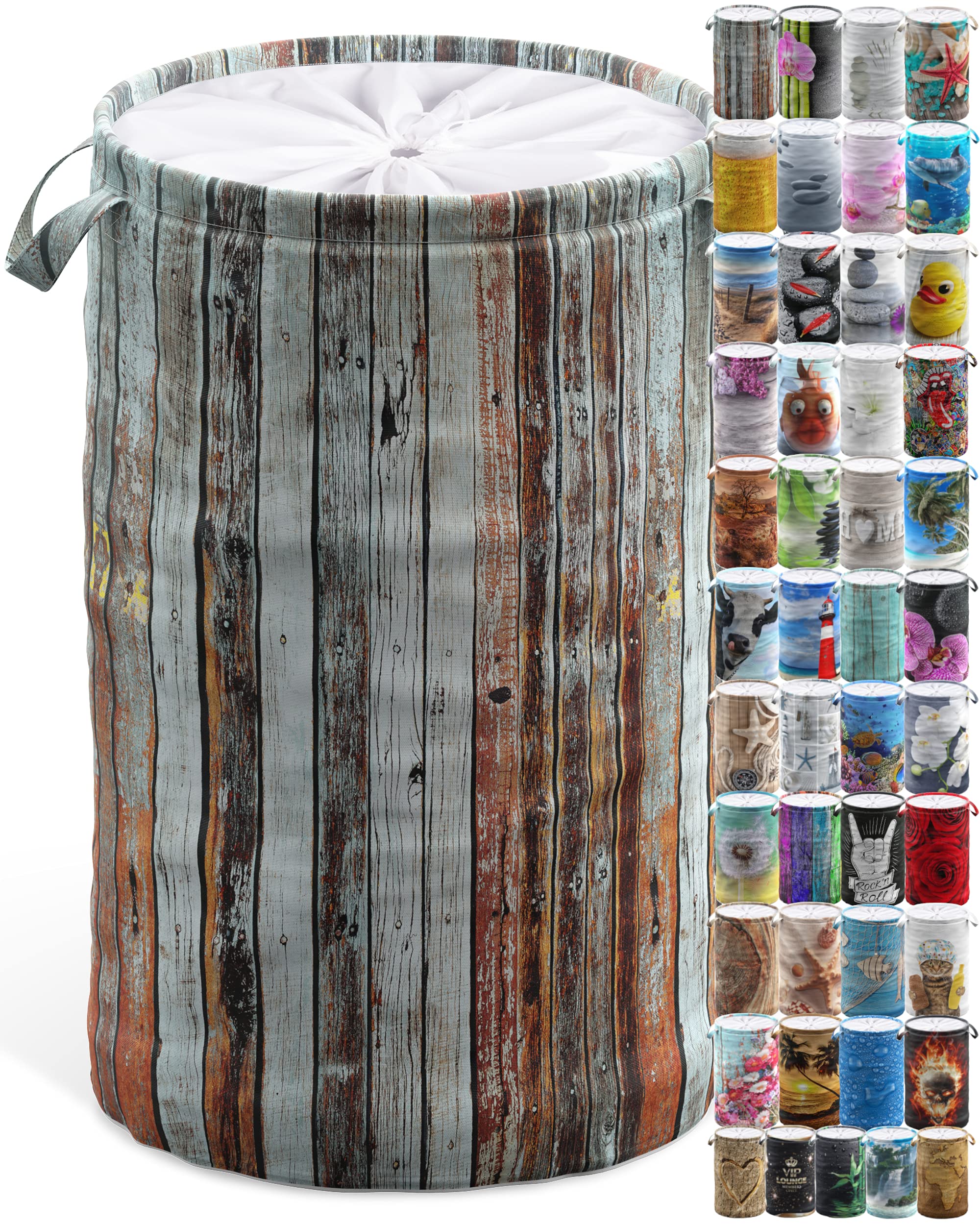 Sanilo Laundry Basket with Lid, Round Storage Container 60 Litres, Foldable Laundry Bin with Handles (Antique)