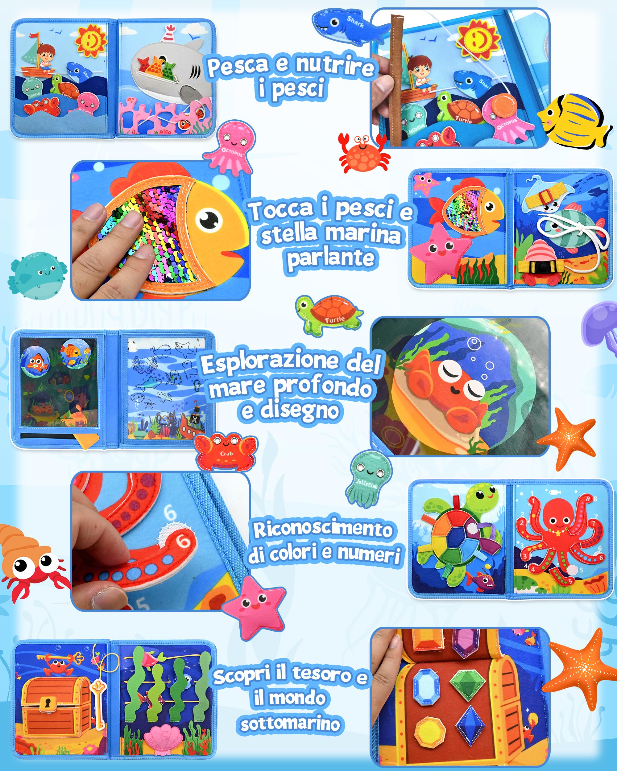 Busy Board Montessori Libro Interattivo 1-3 Anno - Quiet Book Sensoriale Educativo - Giochi Montessori 1 2 3 Anni Tavolo Pannello di Feltro attività Valigetta Didattici Regalo Bimbo