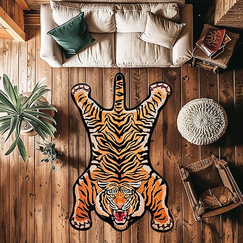 Tiger Printed Skin Area Rugs, Non- Slip Rug for Bathroom,