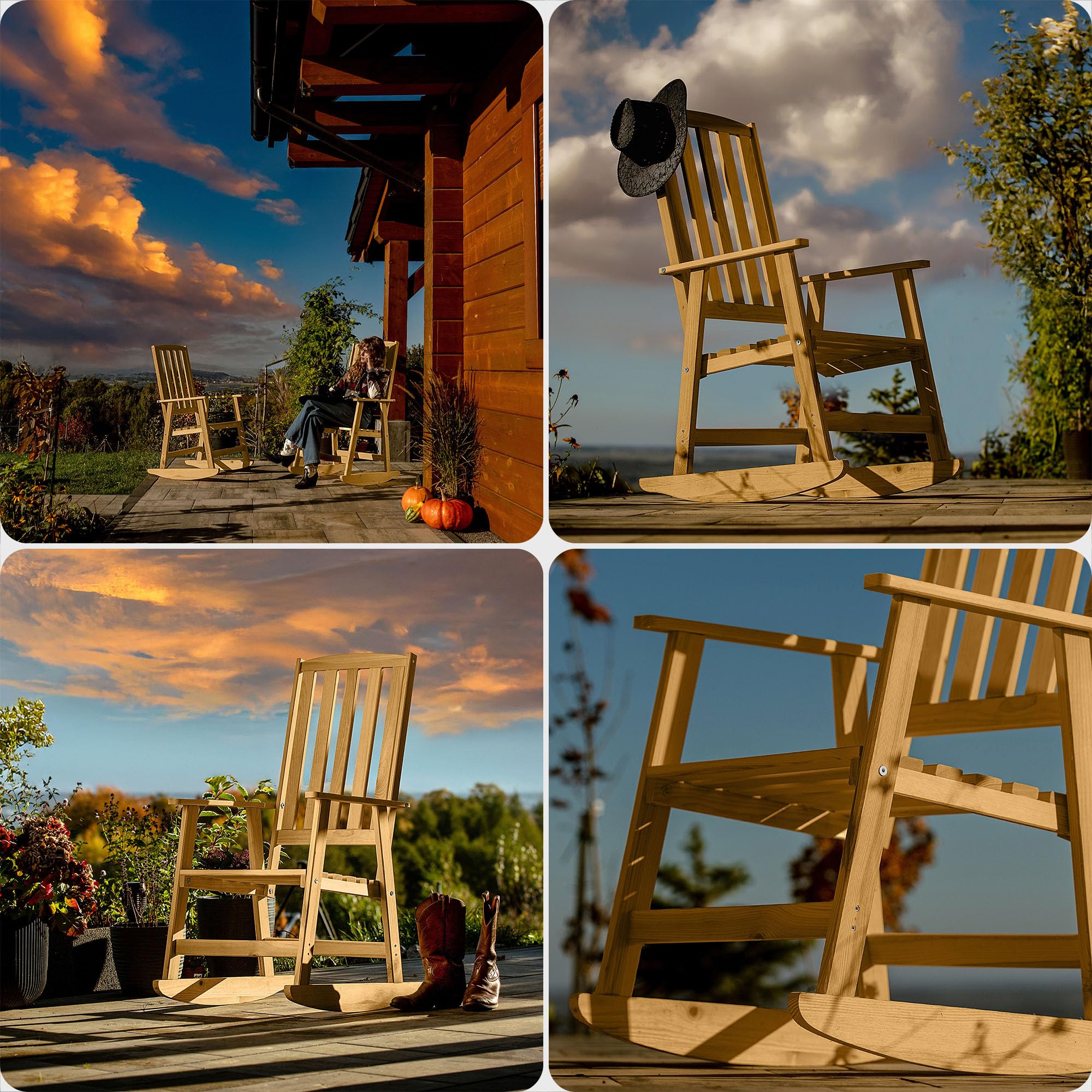 KADAX Fauteuil à bascule avec accoudoirs, fauteuil à bascule en bois, chaise à bascule de jardin, chaise de relaxation, chaise de jardin (foncé)