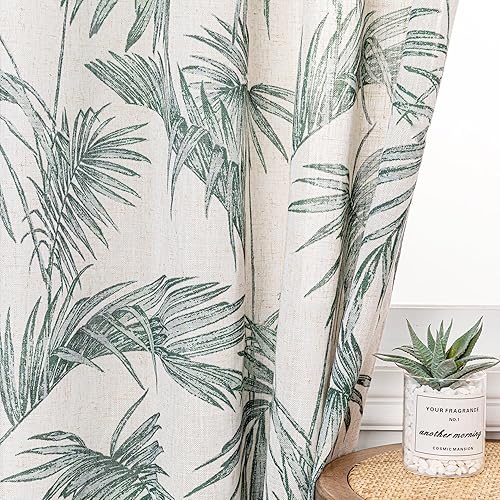 Miniatura 8 de MYSKY HOME Cortinas de lino para sala de estar de 84 pulgadas de largo, juego de 2 paneles de decoración semitransparentes, cortinas verdes