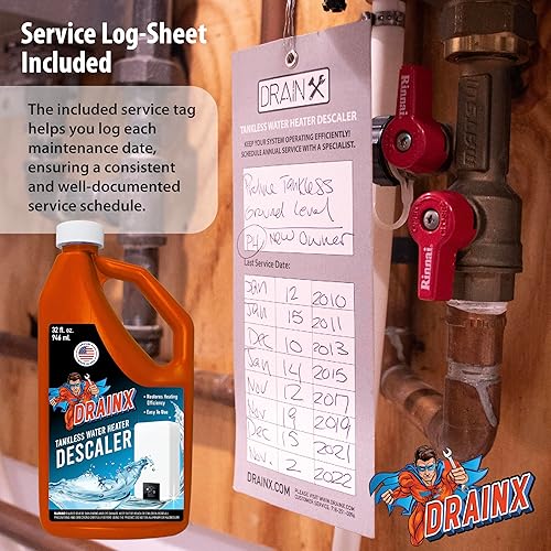 Miniatura 9 de DrainX Kit de lavado de calentador de agua sin tanque con solución descalcificadora líquida ecológica, mangueras de acero, bomba extra fuerte de 1/6