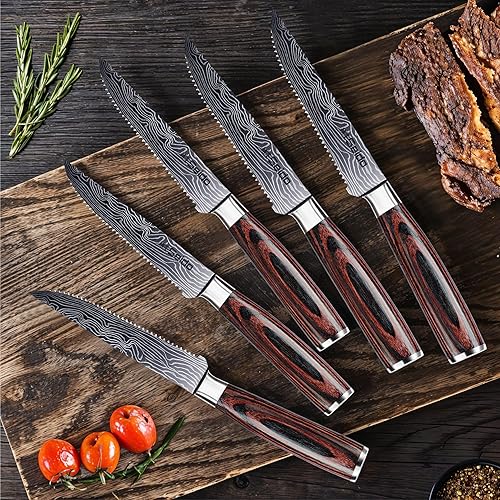 Miniatura 2 de Seido Knives Cuchillos de carne dentados de acero inoxidable de 5 piezas, el mejor cuchillo de carne forjado a mano mango ergonómico duradero de