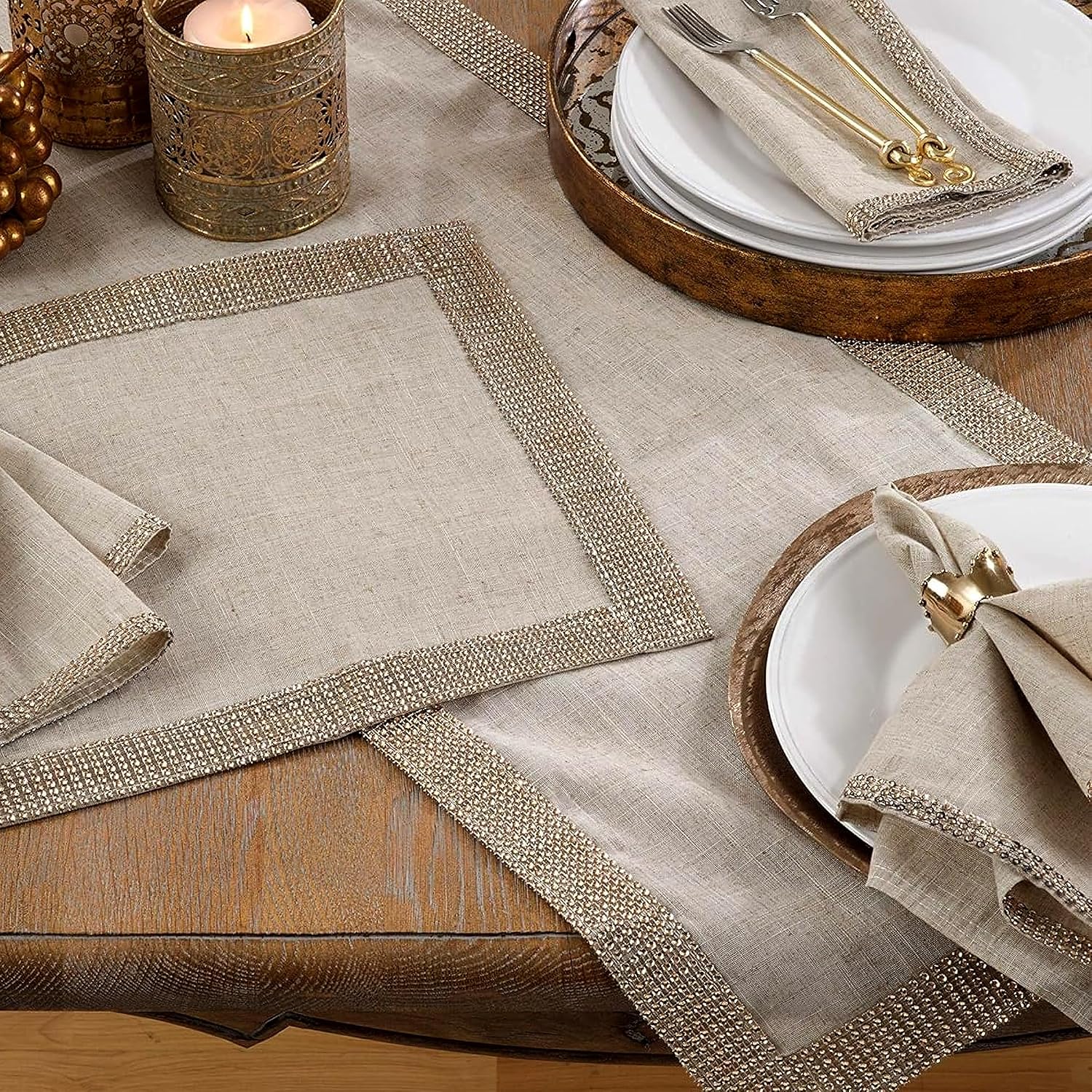 SARO LIFESTYLE 315.CH1672B Lily Collection Studded Design Table Runner, 16" x 72", Champagne