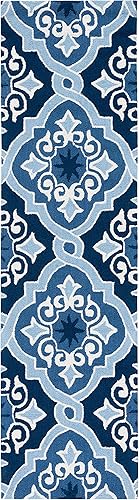 Miniatura 2 de SAFAVIEH Four Seasons Collection FRS231A - Alfombra de pasillo floral enganchada a mano, 2 pies 3 pulgadas x 8 pies, color azul marinoazul claro