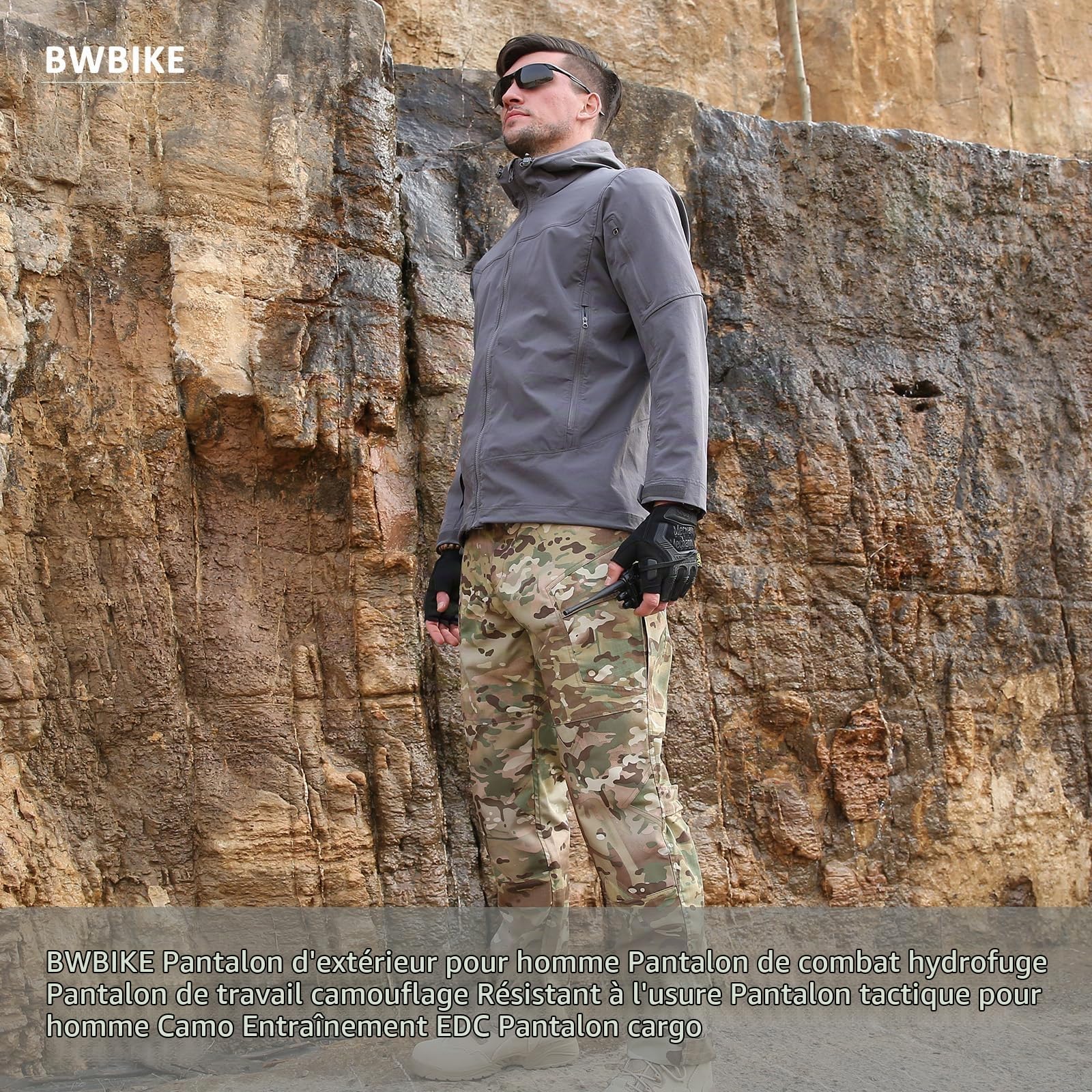 BWBIKE Pantalons d’extérieur pour Hommes Pantalon de Combat Hydrofuge Pantalon de Travail de Camouflage Pantalon Tactique pour Hommes Résistant à l’Usure Pantalon Cargo Camo Trainning EDC