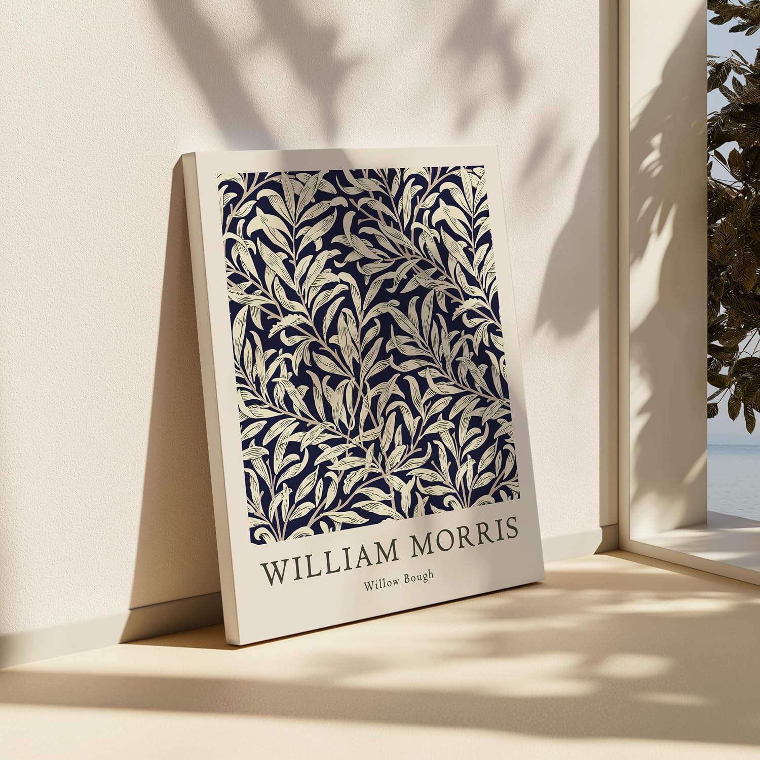 Poster Master Vintage William Morris Canvas - Retro Willow Bough Print - Watercolor Floral Art - Black and White Design - Aesthetic Living Room or Office Wall Decor - 8x10 STRETCHED Canvas