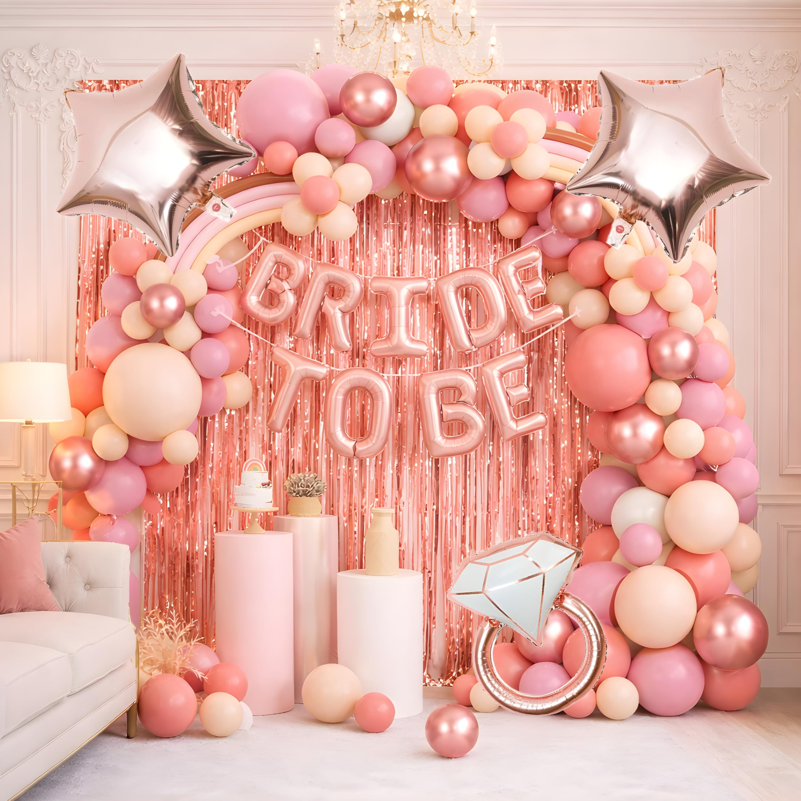 GROOVYDUDZ Bride To Be Decoration Combo Set Rose Gold | Bachelorette & Bridal Shower Decoration Kit | Bride To Be Banner, Sash, Balloons, Ring Balloon & Fringe Curtain | Wedding Party Decor-image-14