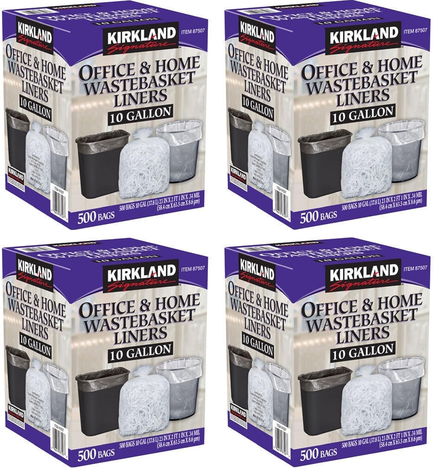 Kirkland Signature 10 Gallon Clear Wastebasket Liner, 4 Pack (500 Bags