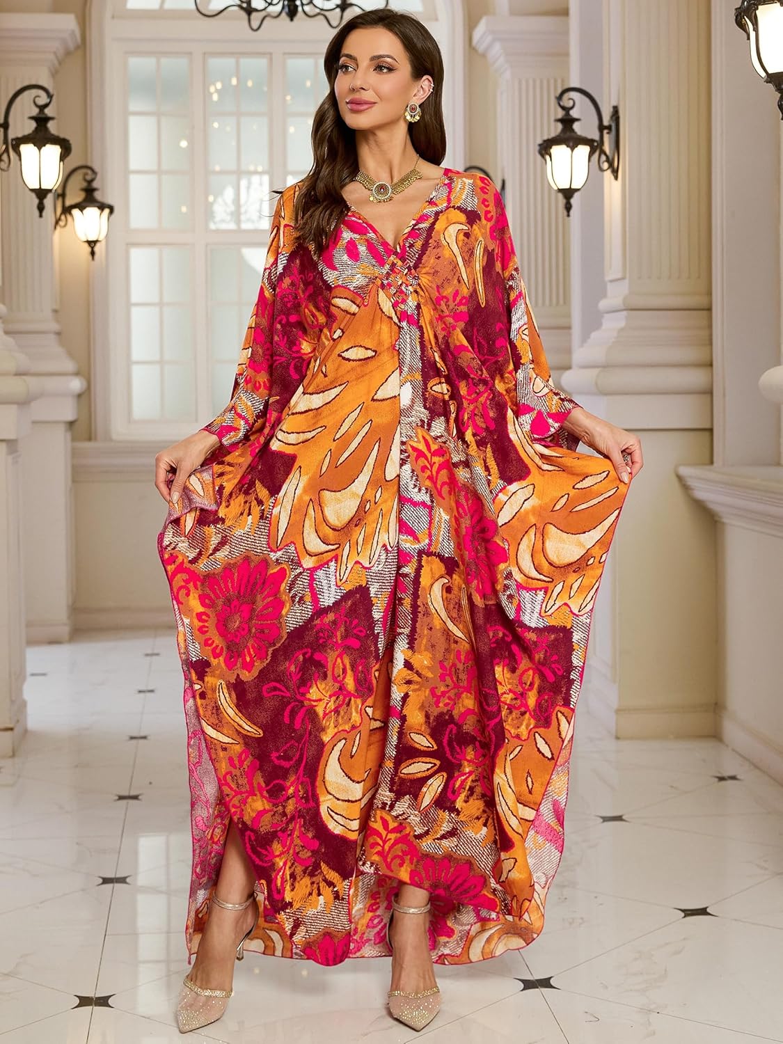 Boho Kaftan Plus Size Dress for Women, Batwing Sleeve Beach Cover Up, Casual Loose-Fit Loungewear and Swimsuit Dress - Image 3