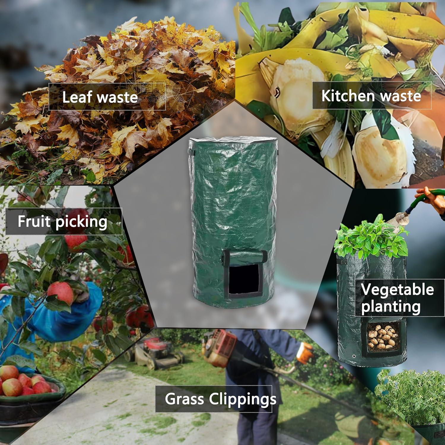 Compost Bin Bags 34 Gallon Garden Compost Bags Outdoor Reusable,Organic Waste Garden Yard Compost Bag Collapsible Leaf Lawn Bags Gardening Container (Green 4pcs)