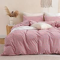 Vista 12 de TOCOMOA Juego de funda de edredón a cuadros de búfalo 100% algodón lavado, tacto súper suave y cómodo, juego de funda de edredón de 2 piezas