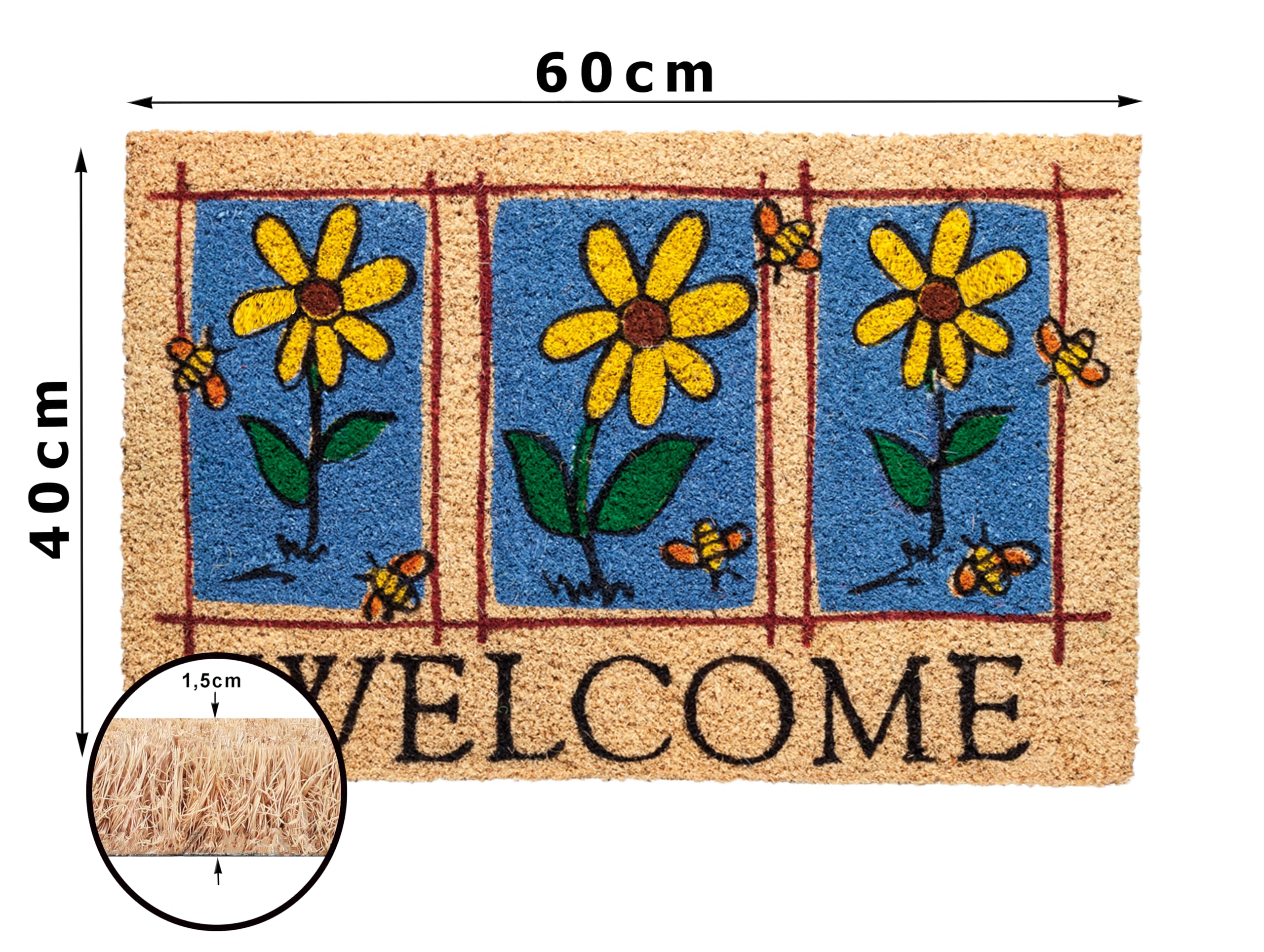 Betz 3er Kokosmatte aus 100% Kokos - Fußmatte - Fußabstreifer –Schmutzfangmatte Muster Welcome Größe 40 cm x 60 cm x 1,5 cm
