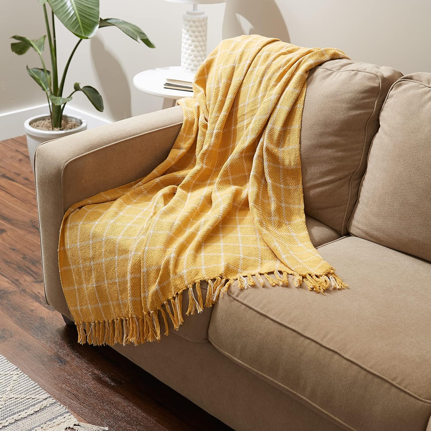 DII Transitional Checked Plaid Woven Throw, 50x60, Honey Gold - Image 4
