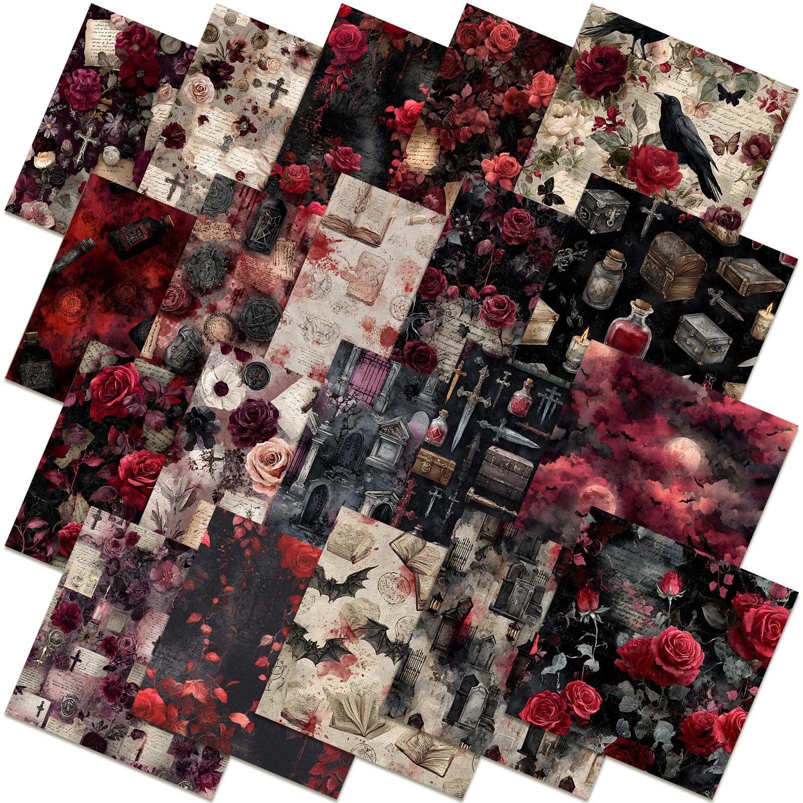 Ganeen 60 Pcs 10 x 10 Inch Vintage Gothic Halloween Quilting Fabric Squares